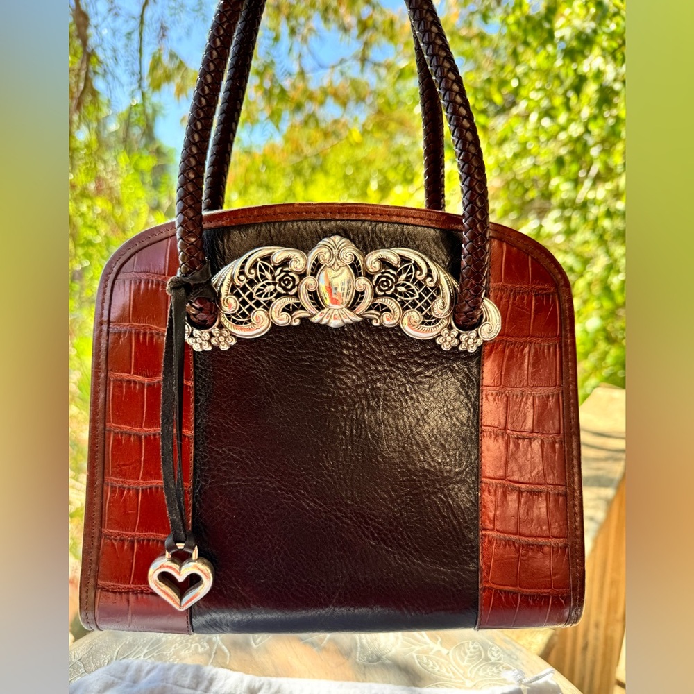👜  Vintage Brighton “Regal Heart” Structured Leather Satchel – Style A246042 - Picture 5 of 17